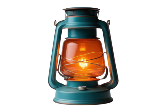 Glowing Teal Oil Lantern Vintage Antique Light Warm Amber Glass Dark on transparent background