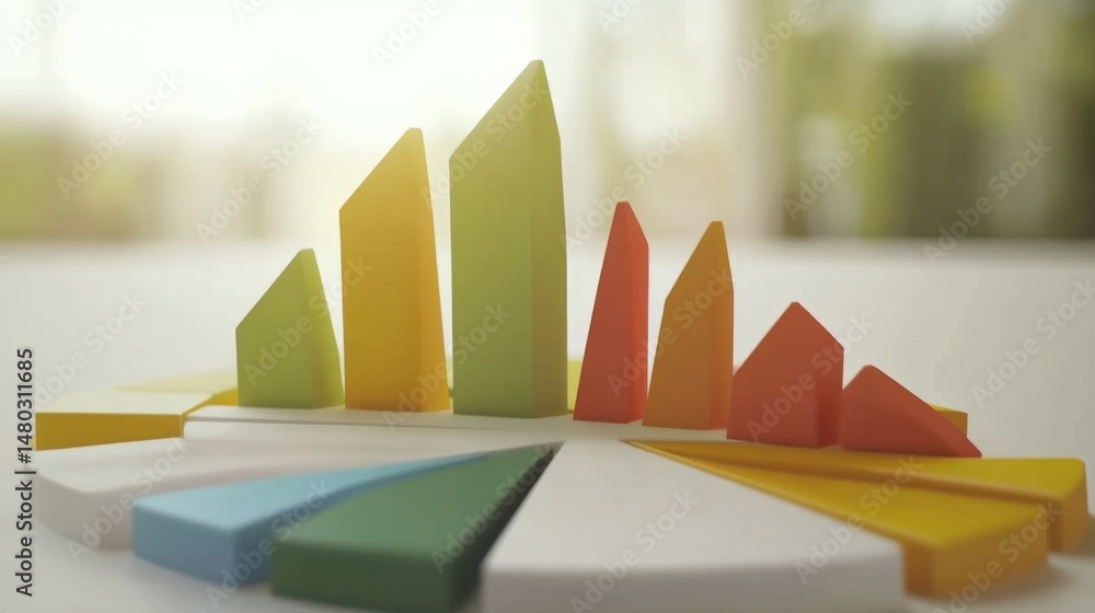 Poster colorful chart displaying growth and decline in business metrics