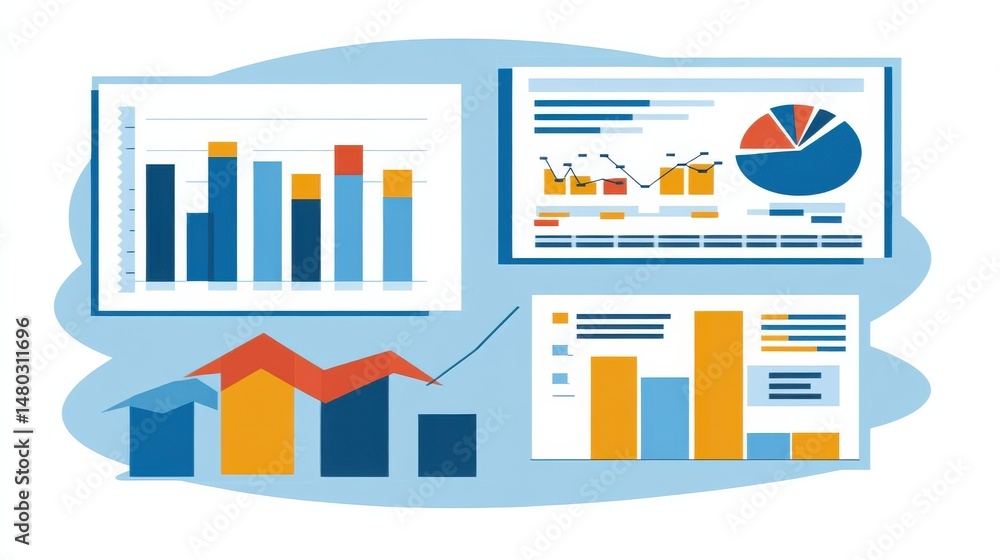 Poster colorful charts and graphs for data analysis and business insights