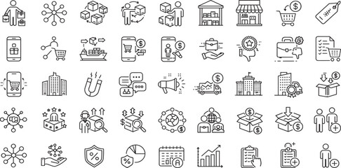 B2C Editable Icons set. Vector illustration in modern thin line style of Business related icons: customer, selling, product delivery, and more.