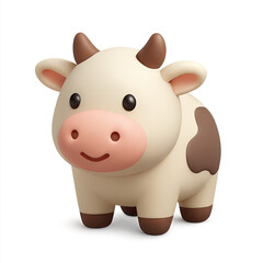Adorable 3D Render of a Cute Cartoon Cow on a Beige Background