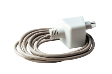 Beige Fabric USB Charger Cable Power Cord Adapter on transparent background