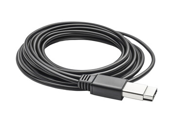 USB C Cable Coiled Black High Quality Data Transfer on transparent background