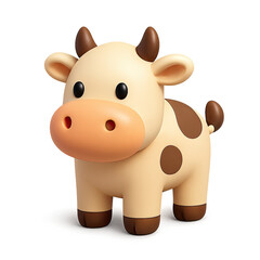 Fototapeta premium Adorable Beige Cartoon Cow 3D Render on Brown Background