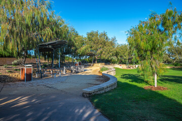Picnic Area with Tables and Benches in Beachside Park at Burns Beach, City of Joondalup, Western Australia, 11 April 2020