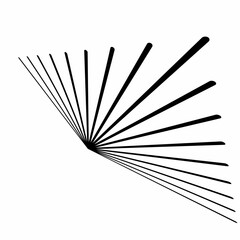 Radial lines, radiating, abstract element lines for explosion, burst, spread theme. Grunge spray paint. Isolated black lines. Modern textured shapes. Dry border in black. Raised lines