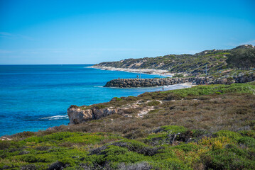 Scenic Coastal View Featuring Rocks, Cliffs, and Burns Beach Alongside Indian Ocean, City of Joondalup, Western Australia, 11 April 2020