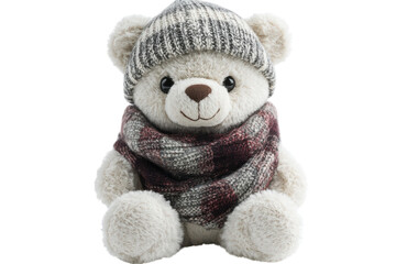 Cozy Winter Teddy Bear in Hat Scarf Cute Plush Toy Soft on transparent background