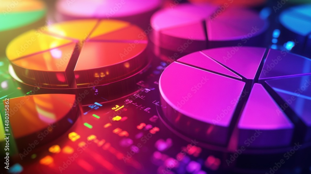 Aufkleber colorful pie charts on a digital background representing data analysis
