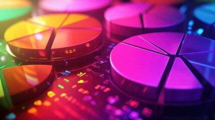 Colorful Pie Charts on a Digital Background Representing Data Analysis