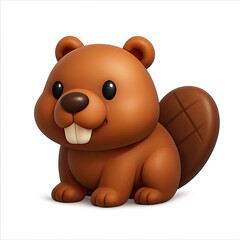 Naklejka premium Adorable Brown Cartoon Beaver 3D Render on Transparent Background