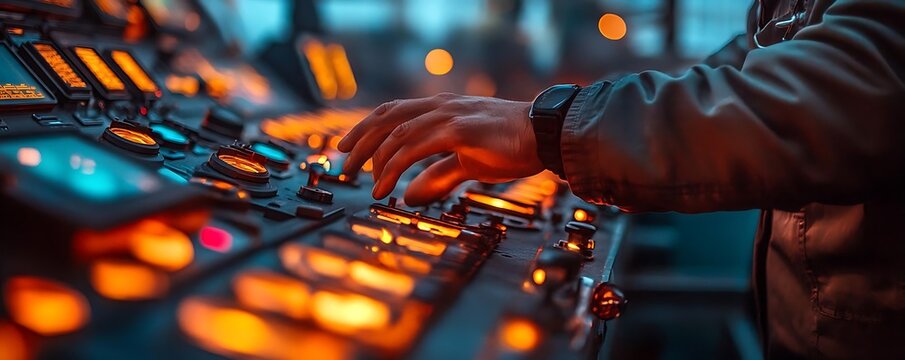 Operator controls console at night