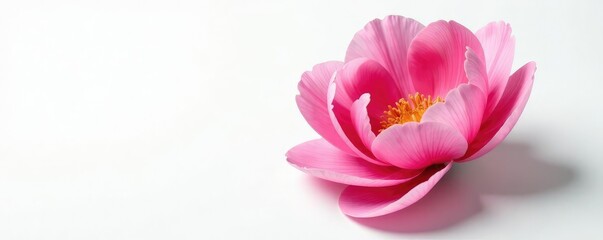 Obraz premium Single peony petal on white background with veins, bloom,