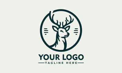 Elegant Line Art Illustration of a Deer Head with Antlers in Profile within a Circular Frame. Animal Illustration Concept