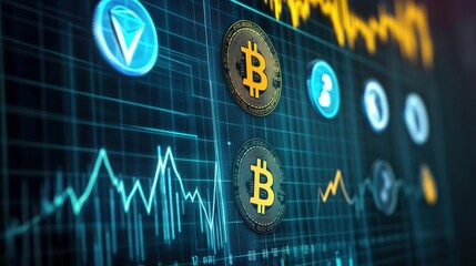 Cryptocurrency Market Trends with Bitcoin and Altcoin Icons