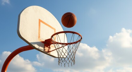 Basketball Hoop, Ball in the Air (Photo)