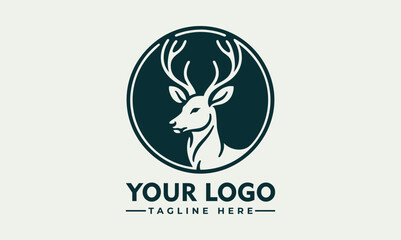 Elegant Line Art Illustration of a Deer Head with Antlers in Profile within a Circular Frame. Animal Illustration Concept