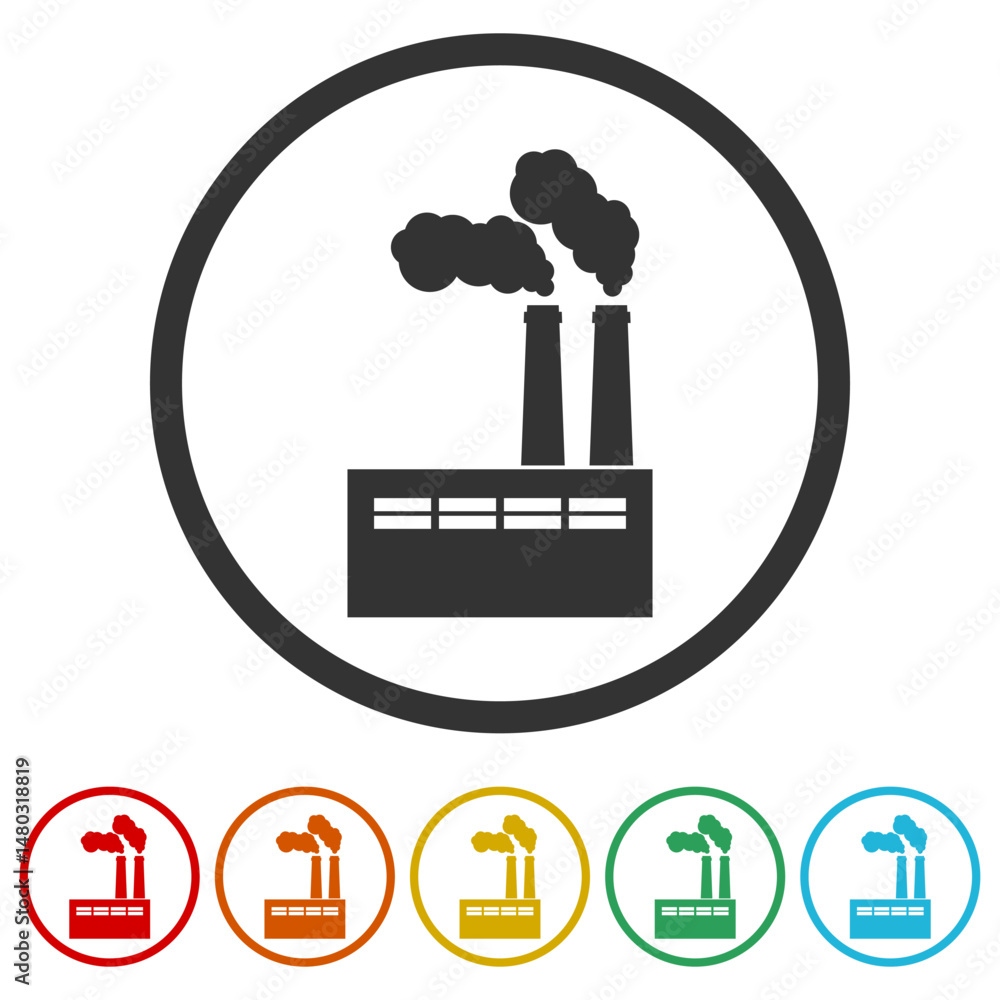 Poster polluted air factory icon. set icons in color circle buttons
