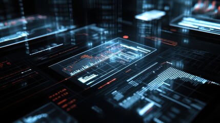 Futuristic Data Visualization on Screen with Digital Interfaces