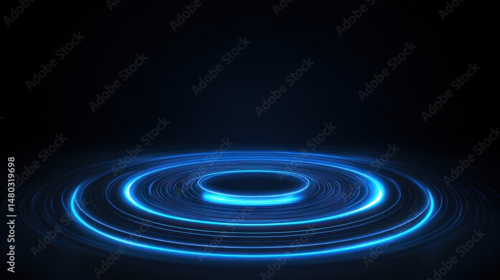 Aufkleber dynamic blue concentric circles shimmering with light on a dark background