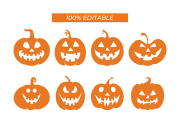 Halloween pumpkins with scary and silly expressions and bold vector illustrations
