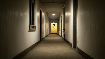 Empty corridor mystery with a question mark.
