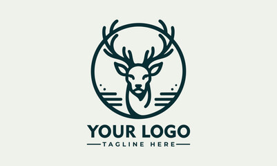 Elegant Line Art Illustration of a Deer Head with Antlers in Profile within a Circular Frame. Animal Illustration Concept