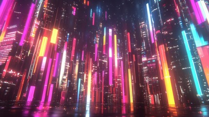Futuristic Neon Cityscape with Vibrant Lights and Reflections