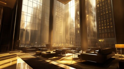 Elegant Modern Lobby with Sunlight Streaming Through Windows