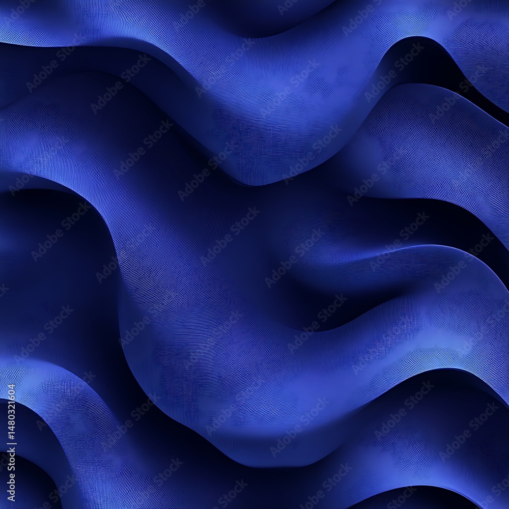 Poster deep blue, wavy fabric texture. intricate, 3d rendered folds and ripples create a dynamic visual eff