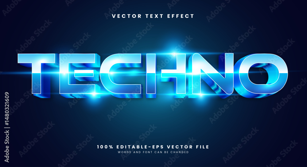 Poster techno futuristic style 3d editable text effect template