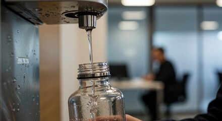 Filling water bottle at office. Photo