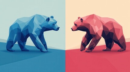Geometric Bear Artwork in Blue and Pink Color Scheme