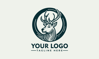 Elegant Line Art Illustration of a Deer Head with Antlers in Profile within a Circular Frame. Animal Illustration Concept