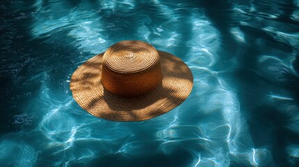 Straw hat floating on pool water