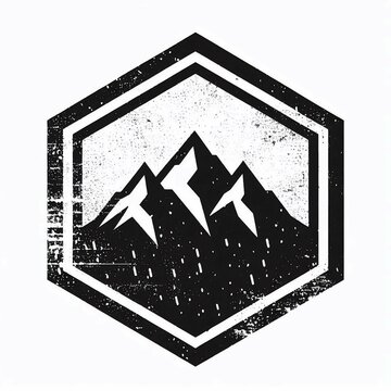 Mountains in Hexagon with Distressed Texture
