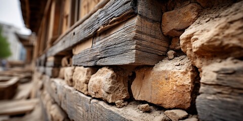 Weathered wood and earthen brick structure