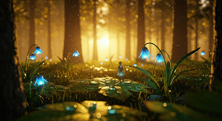 Obraz premium Miniature Fairy in Enchanted Forest at Dusk