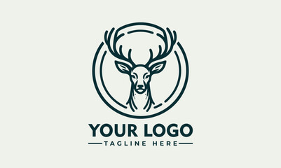 Elegant Line Art Illustration of a Deer Head with Antlers in Profile within a Circular Frame. Animal Illustration Concept