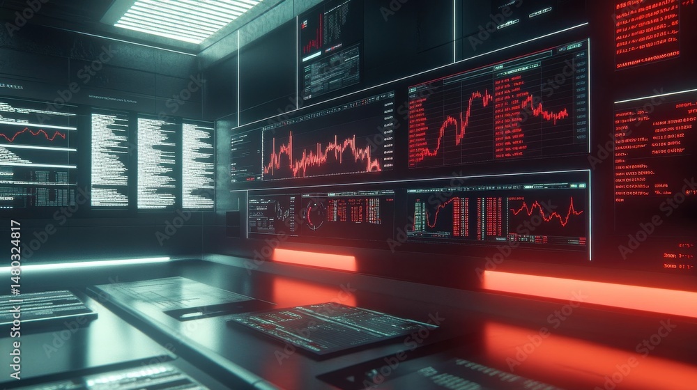 Aufkleber modern data analysis room with digital screens and charts display