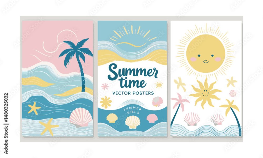 Fototapete Design a set of minimalist summer-themed vector posters, easily scalable and editable.