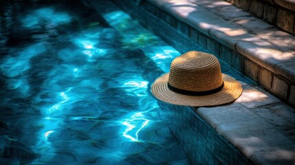Sun hat resting on pool edge