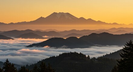 Obraz premium Mountainous landscape over a sea of clouds - photo
