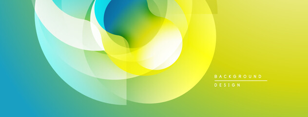 Abstract vibrant layers create flowing shapes. Yellow, turquoise, green gradients blend seamlessly. Modern design element.