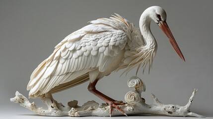 Exquisite White Stork Sculpture: A Masterpiece of Avian Art