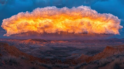 Fiery sunset cloud over desert landscape