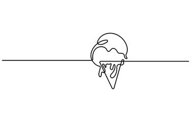 continuous one line drawing soft serve ice cream cone on a simple background