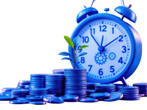 Blue Alarm Clock Time Money Growth Concept Illustration Finance Investment Savings Success Business Marketing Digital Asset Wealth Management Strategy