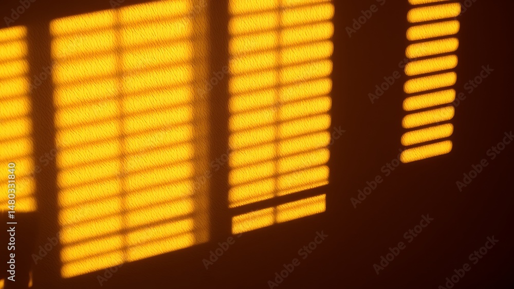 Poster golden sunlight and shadow from venetian blinds creating an abstract and minimalist composition