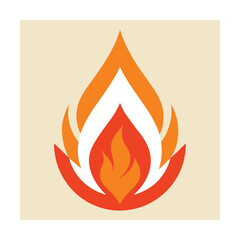 Stylized flame illustration with warm orange and red hues on a cream colored background